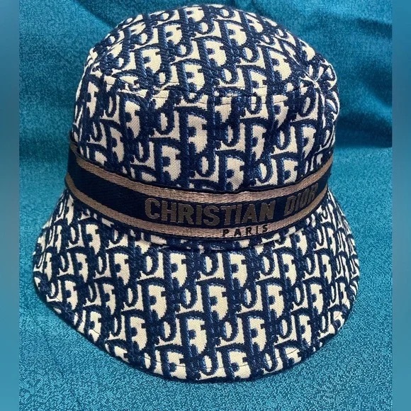 Dior Accessories - Dior Navy and White Monogram Bucket Hat with Branded Band
